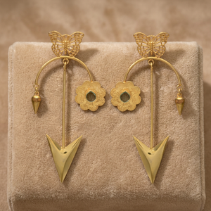 Matte Gold Filigree <b>Butterfly</b> Drop Earrings Arrowhead Chevron <b>Charm</b> Flower Arch Hoop Earrings Stainless Steel 18K Gold Rhodium - Product Image 3