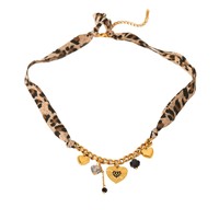 Comiya Ensemble DIY Collier et Bracelet en Acier Inoxydable avec Pendentif, Série Imprimé Léopard Marron Soie-Maillard pour Femme