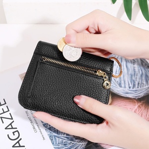 Custom Vintage Coin <b>Purse</b> Fold Mini Genuine Leather Women Minimalist Zipper Wallet Short Coin <b>Purse</b> - Product Image 3