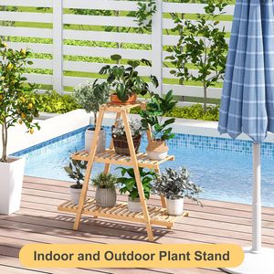Support pour plantes en bambou, multifonctionnel, rectangulaire, pour balcon, intérieur et extérieur, étagère de rangement, design minimaliste, durable - Product Image 2