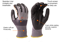 Guantes de Seguridad de Nitrilo Negros y Grises con Dedos Texturizados y Muñeca Tejida, Personalizados, SNELL N2501, para Construcción, Agricultura e Industria