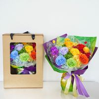Vente en gros de fleurs séchées préservées, bouquet de roses éternelles dans une boîte carrée - Cadeau naturel pour la fête des mères et la Saint-Valentin