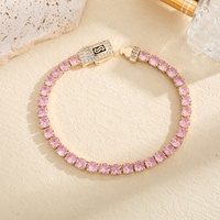 Bracelet tennis hip-hop plaqué or 14K avec cristaux roses, bijoux en laiton pour femme, cadeau tendance, bracelet jonc en zircon cubique, vente chaude