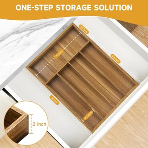 Acacia Wood Drawer Organizer Rectangular Tidy <b>Kitchen</b> <b>Storage</b> <b>Box</b> Eco-Friendly 2L Capacity - Product Image 2
