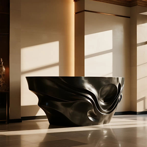 Mostrador de Recepción Negro de Alta Gama con Forma de Ola Única para Oficina Moderna, Hotel y Comercio Minorista - Product Image 5