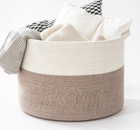 Panier en corde de coton bicolore, grand bac de rangement tissé avec poignées pour le linge, les vêtements, les jouets, les couvertures, la décoration de la maison