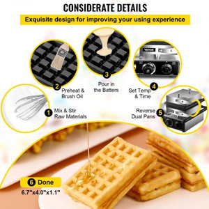 Ticari Kare Waffle Makinesi 1600W Elektrikli Paslanmaz Çelik Elektrikli Waffle Demir Makinesi Sıcaklık Kontrollü Hızlı Isıtma - Product Image 2