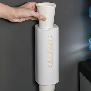 Nuevo a prueba de polvo visual taza desechable toma rack de almacenamiento con tapa montado en la pared de agua dispensador de vaso de papel desechable titular de la