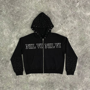 High Quality Custom Logo Acid Washed Rhinestone <b>Zip</b>-<b>up</b> <b>Hoodie</b> Winter Letter Polyester/Cotton <b>Fleece</b> Heavy Weight Unisex - Product Image 2