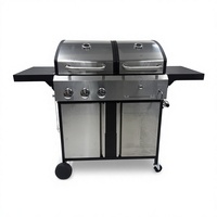 Barbecue au charbon de bois en acier inoxydable de haute qualité + grill à gaz à 3 brûleurs avec table latérale