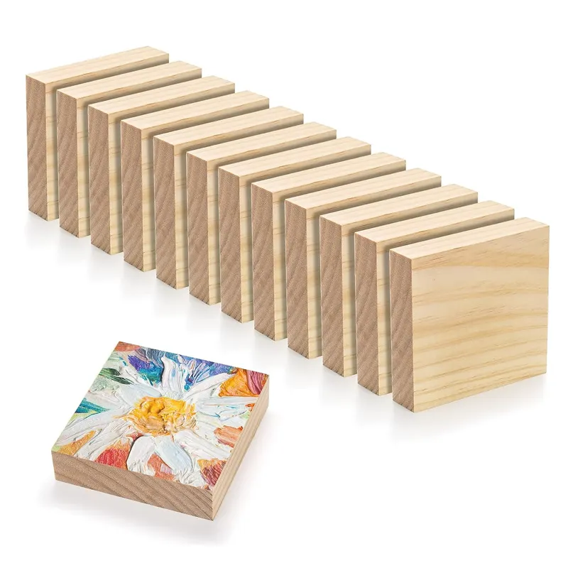 Planche de bois blocs carrés en bois panneaux artisanaux grande peinture, projets de bricolage paquet de 12 cubes en bois non finis pour l'art et l'artisanat