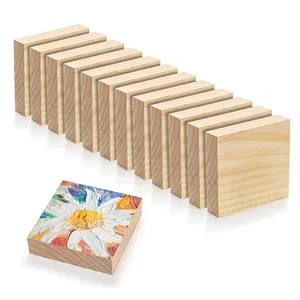 Wood Board Wood Square Blocks Craft Panels Great Painting DIY Projects 12 Pack Unfinished Wooden Cubes For Art And Crafts