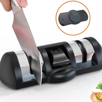 Aiguiseur de couteaux portable avec base à ventouse, outil d'affûtage de couteaux de cuisine à 2 étapes avec roue diamantée et céramique