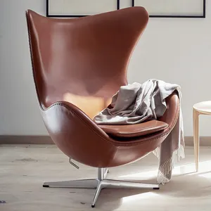 Mobiliário moderno sala de estar, girando perna de metal lazer poltrona salão restaurante cadeira de couro aviador cadeira com ottoman