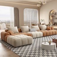 Sofá Modular de Alta Gama Color Crema Suave para Sala de Estar en Forma de L, Puff Tipo Nube, Sofá Moderno de Lujo en Terciopelo para el Hogar