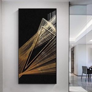 Dipinti Astratti in Cristallo di <span class=keywords><strong>Grandi</strong></span> <span class=keywords><strong>Dimensioni</strong></span> in Stile Moderno e Minimalista, Murales di Lusso in Nero e Oro per Ingressi di Hotel e Salotti - Product Image 4