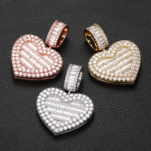 ヒップホップ ジュエリー 18Kゴールドメッキ 煌めくジルコンとダイヤモンド カスタム ブランクフォト メモリーボックス ペンダント ピクチャーネックレス - Product Image 5