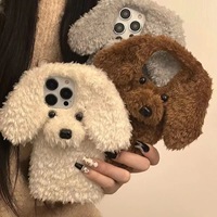 Casing HP Lucu 3D Bentuk Anjing Teddy Bahan Plush Lembut untuk iPhone X XR 11 12 13 14 15 16 17 Pro Max 17 Air Sarung HP Plush