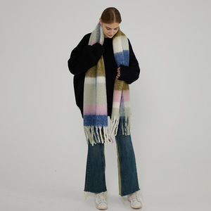 Tartan Plaid Faux Cashmere <b>Scarf</b> <b>Oversized</b> Boucle Yarn Thick Warm Winter Women Neck Warmer Pashmina Shawls Wraps - Product Image 5