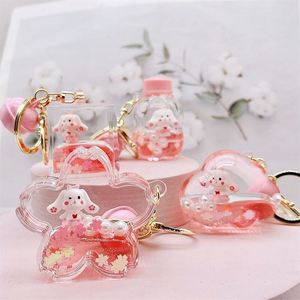 Mini Drink <b>Floating</b> Keychain Creative Cute Blossom Shape Acrylic Liquid Keychain - Product Image 1