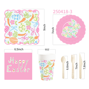 DAMAI Pink Green Bunny Paper Plates With Flowers Design Disposable Party Tableware Set for <b>Easter</b> Decor Supplies Serves 8 Pcs - Product Image 6