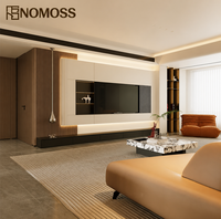 Mueble de TV de Pared Completo de Lujo Estilo Rústico Personalizado con Panel de Piedra Travertino e Iluminación LED para Villa