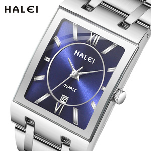 Reloj de Cuarzo Rectangular HALEI con Correa de Acero Inoxidable, Números Romanos, Fecha y Movimiento Japonés, Venta al Por Mayor - Product Image 1