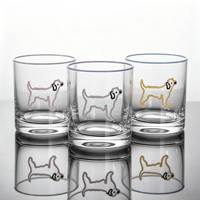 Verre à whisky/jus en verre transparent à motif chien minimaliste, fond épais, base lourde, rebord coloré, pour bar à domicile et cuisine