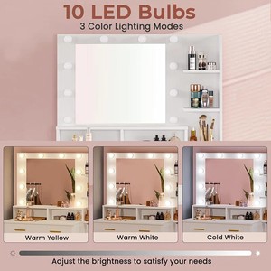 Modern <strong>White</strong> <strong>Vanity</strong> Makeup <strong>Desk</strong> With Mirror Dressing Table Makeup Table With Light for Bedroom - Product Image 5