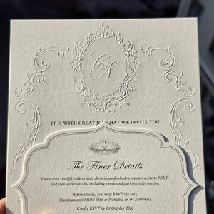 การ์ดเชิญงานแต่งงานแบบสั่งทำพิเศษ ลายนูนดอกไม้สีขาว บนผ้าฝ้าย พร้อมการ์ดขอบคุณแบบเจาะรู ดีไซน์หรูหรา สำหรับพิธีแต่งงาน - Product Image 4