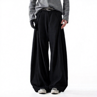 Pantalon de Costume Large pour Homme de Haute Qualité, Style Urbain Vintage, Noir, Coupe Ample et Fluide, Tendance Décontractée, Vente en Gros