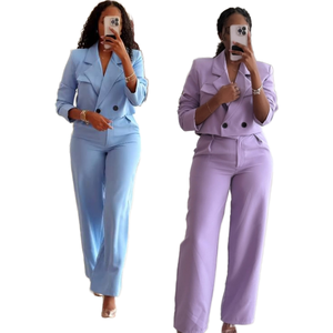 Costume décontracté tendance Pantalon large Vêtement de bureau Ensemble blazer deux pièces avec short au-dessus du genou Bouton uni Écologique pour femmes - Product Image 1