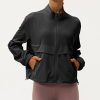Veste coupe-vent décontractée pour femme, idéale pour le yoga, la course et le fitness, avec fermeture éclair et col montant
