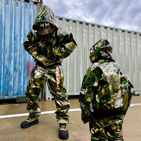 Ensemble de survêtement streetwear personnalisé pour homme, camouflage, en cuir ample, deux pièces, pantalon et sweat à capuche superposés