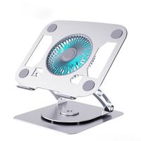 Support pour ordinateur portable en acier au carbone avec ventilateur de refroidissement, double charnière, support pliable réglable pour ordinateurs portables et tablettes jusqu'à 15,9 pouces