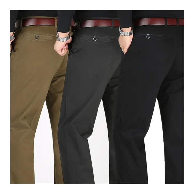 New Fashion 100% cotton Men Retro Black khaki Business Casual Office Work Wear chino Trouser Pants men