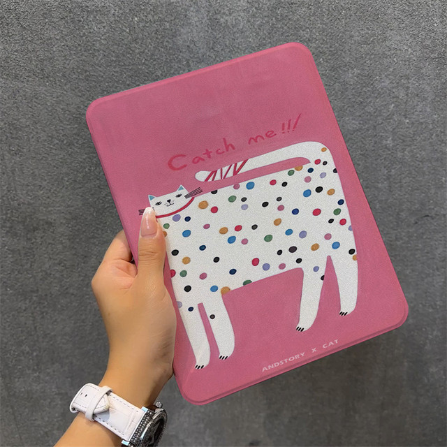 Cute Color Polka Dot Cat Rotating Shockproof Case for iPad 10/11 Inch, Air 13 Inch, Pro 12.9 Inch, Air 4/5