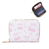 Dompet Kartu Kulit PU Ultra Tipis Grosir, Multi Slot, Lucu untuk Pelajar, Dompet Koin Wanita Portabel, Dompet Uang Modis