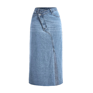 Jupes longues en denim délavé de grande taille pour femmes <span class=keywords><strong>jupe</strong></span> en jean <span class=keywords><strong>fendue</strong></span> à taille haute pour femmes vente en gros - Product Image 5