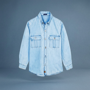 Unisex 100% Cotton <b>Denim</b> Shirt Collar Custom Logo Print Solid Pattern Casual Sporty Summer Front Button Jacket <b>Coat</b> - Product Image 3