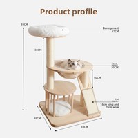 Tour d'escalade pour chat tout-en-un 4 niveaux en chêne massif, durable et écologique, avec griffoir en carton et plateforme de saut
