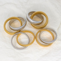 Elegante Trendige Große Schwere Doppellagige Edelstahl Feiner Schmuck 18K Gold Elastische Armbänder Damen Chunky Armreif Armbänder