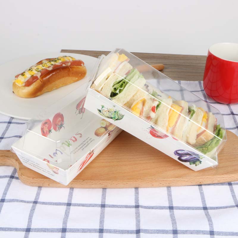 Boîte à emporter jetable Hot Dog Sandwich Swiss Roll Muffin Fromage Pâtisserie Dessert Boîte à gâteaux avec couvercle transparent