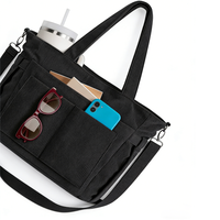 Bolsa de Lona Personalizada de Gran Capacidad con Múltiples Bolsillos para Mujer - Bolso de Mano Cruzado Portátil para el Trabajo con Portavasos