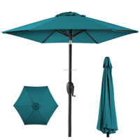 Parasol de jardin moderne CE 7,5' avec 6 baleines en fibre de verre, manivelle de levage automatique, poignée métallique pour mobilier d'extérieur