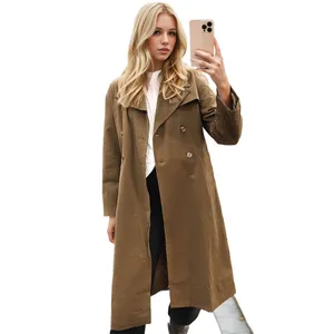 2024 Custom Autumn New Fashion Temperament Hollow And Snarl Design Women Coat Lambwool Large Pocket Classic Casual Trench Coat