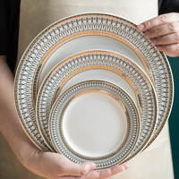 Vaisselle en Porcelaine Fine Blanche de Haute Qualité, Design Européen, Incrustation Dorée, Compatible Lave-Vaisselle, Assiettes pour Repas, Vente en Gros