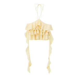 QSY 2025 S Mmer Style Color amarillo R Ffle Cas Al Fashion Halter Crop Tank Top para mujer - Product Image 1