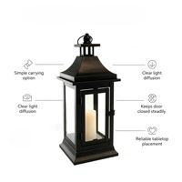 Lanterne décorative en verre et métal noir avec porte à loquet pour patio, mariage, maison, table, décoration d'événements