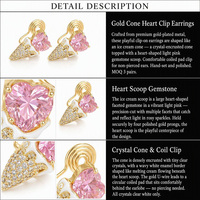 Boucles d'oreilles tendance style mignon et doux, en forme de cœur rose, cristal, forme de glace, bijoux CZ, à clipser, sans perçage, pour femme